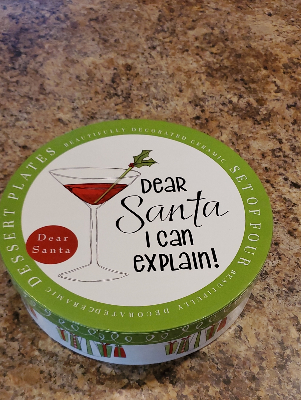 Dear Santa I Can Explain! Holiday Dessert Plates - Green & White